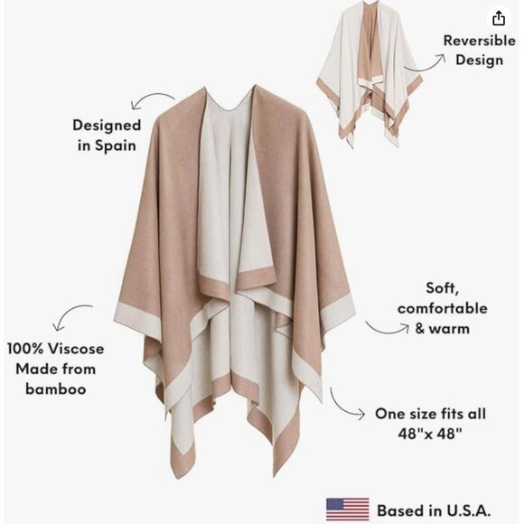 Women's Shawl Wrap Poncho Ruana Cape Cardigan Sweater Open Front for Travel Flig - Picture 8 of 8